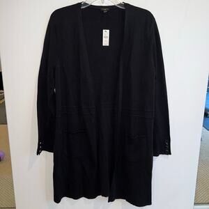 Talbots Petites Black Cotton/Modal long Open Cardigan Sweater NEW Size PL